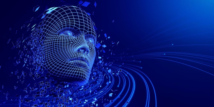 Foto künstliche intelligenz maschinelles lernen digitale menschliche gesichtsdispersion auflösen desintegration