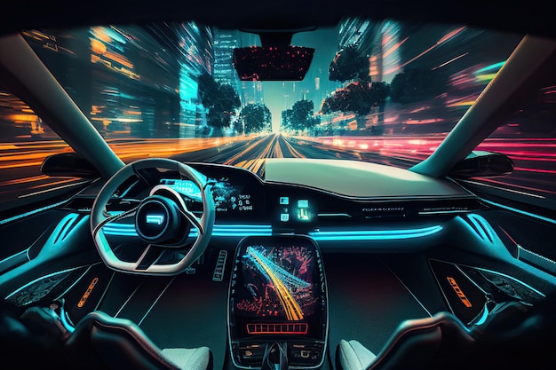 Künstliche Intelligenz verwaltet Transportautos ohne Fahrer. Generative KI-Illustration