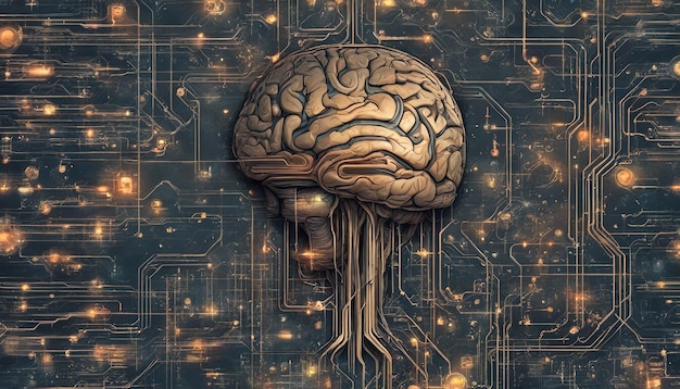 Künstliches Gehirn Künstliche Intelligenz Skifi-Konzept Fantastische Illustration