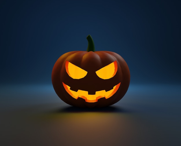 Kürbis 3D-Rendering Illustration von Jack o Lantern mit bösem Gesicht