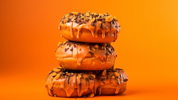 Foto kürbis-donuts auf orangefarbenem hintergrund