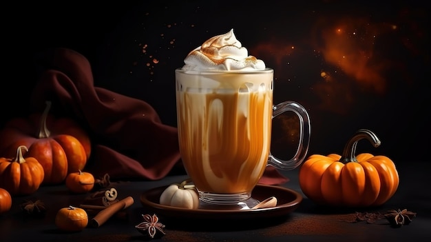 Kürbis-Latte-Getränk Herbstkaffee mit würzigem Kürbisgeschmack Generative Ai