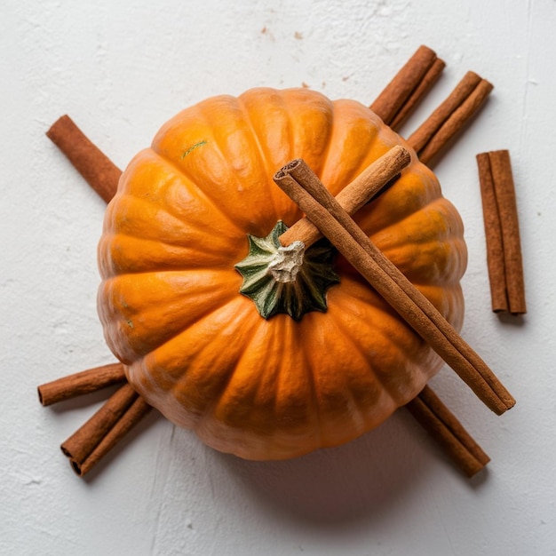 Foto kürbis mit zimtstäbchen