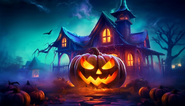 Kürbis und gruseliges Haus fantastische Halloween-Hintergründe