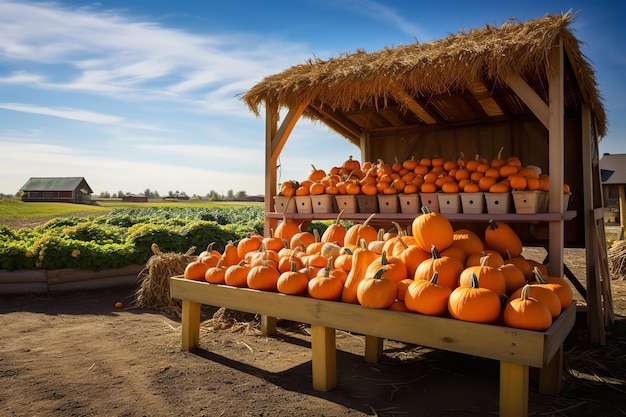 Kürbisfarmstand an einem sonnigen Tag