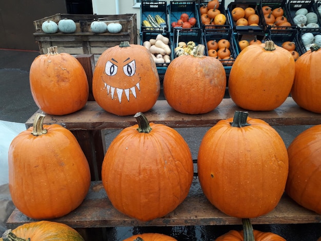 Foto kürbisse zum verkauf auf dem marktstand