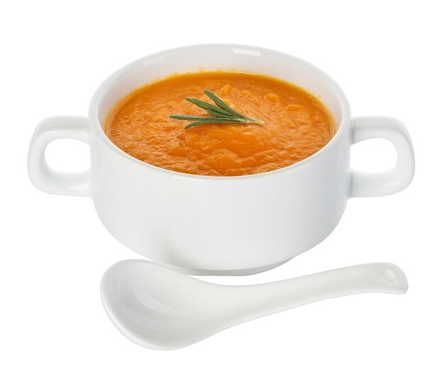 Foto kürbissuppe auf weißem hintergrund