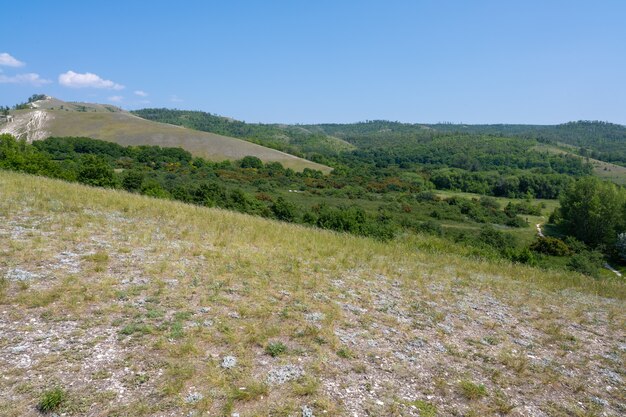 Küste der Wolga in der Nähe der Stadt Zhigulevsk. Zhiguli-Gebirge. Samarskaja Luka. Sommer.