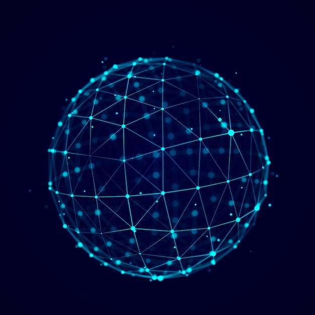 Kugel aus Punkten und Linien Struktur der Netzwerkverbindung Big Data Visualisierung 3D-Rendering