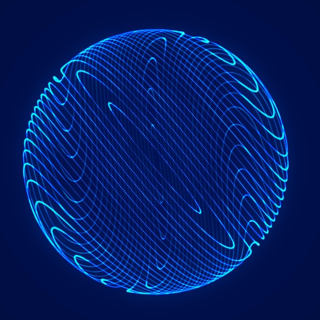 Kugel mit Twist-Linien Wireframe-Technologie blaue Kugel 3D-Rendering