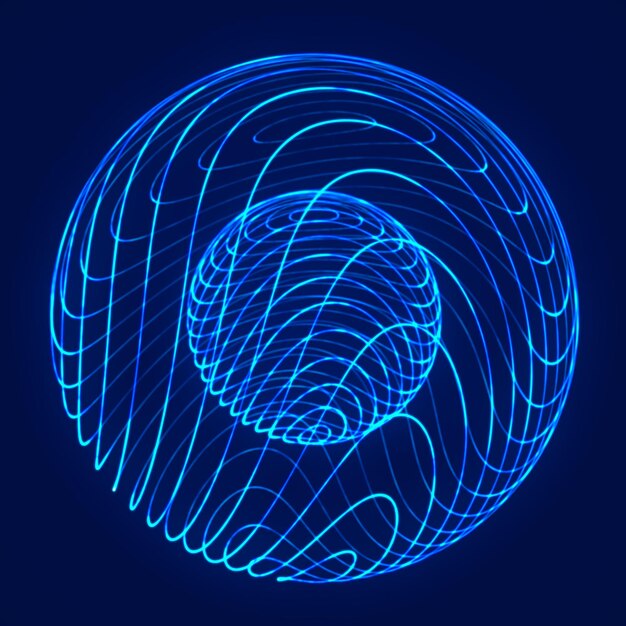 Foto kugel mit verdrehten linien wireframe-technologie blaue kugel 3d-rendering