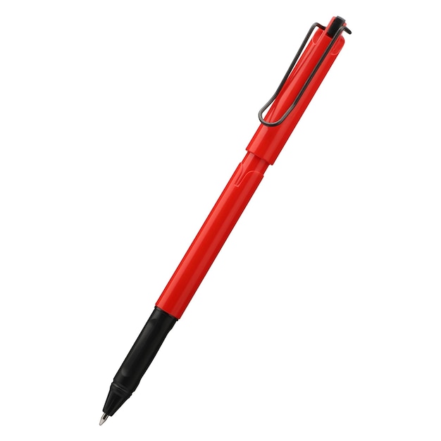 Kugelschreiber isoliert auf weißem Hintergrund, eleganter Stift in Rot mit Beschneidungspfad