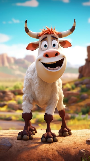 Kuh mit frischer Milch im Pixar-Cartoon-Stil