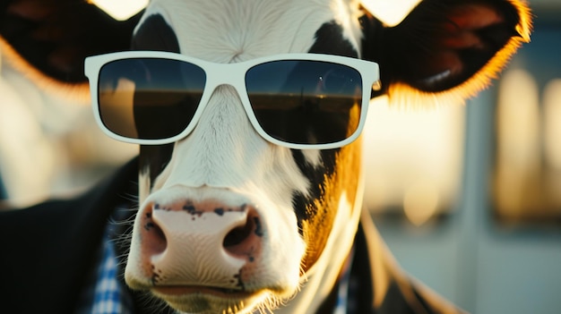 Kuh mit Sonnenbrille und Anzug mit Krawatte Generative Ai