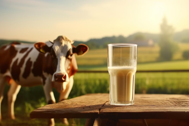 Kuh steht neben einem Glas Milch Generative KI