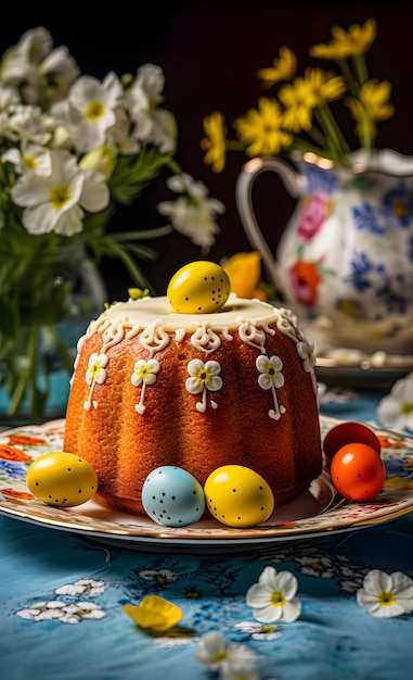 Kulich de Páscoa com cores brilhantes da primavera