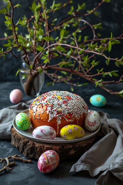 Kulich de Páscoa decorado com ovos de Páscua