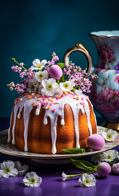 Kulich de Pascua con brillantes colores de primavera