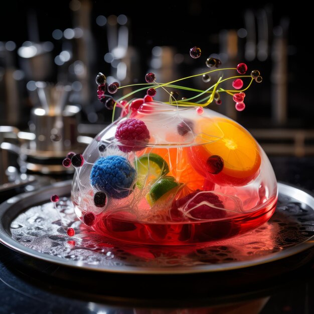 Kulinarische Kunst durch die Linse, die das Wunder der molekularen Gastronomie in einem CloseKnit-Café festhält
