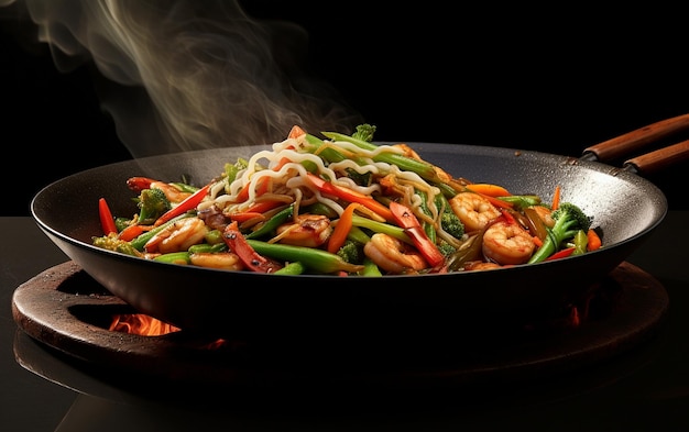 Foto kulinarische magie im brutzelnden wok