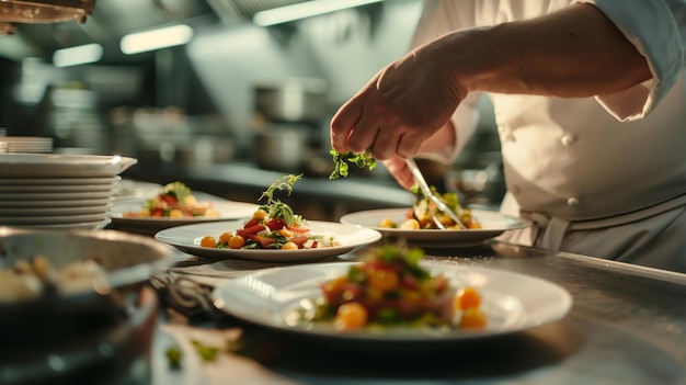 Kulinarische Meisterwerke Gourmetkoch kreiert exquisite Gerichte in der Küche eines Restaurants