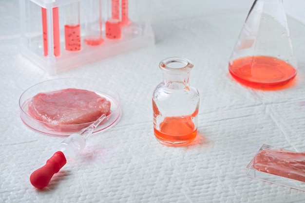 Kultiviertes Steakfleisch aus pflanzlichen Stammzellen Neue Lebensmittelinnovation ohne Tötung Konzept für Fleisch aus Laboranbau