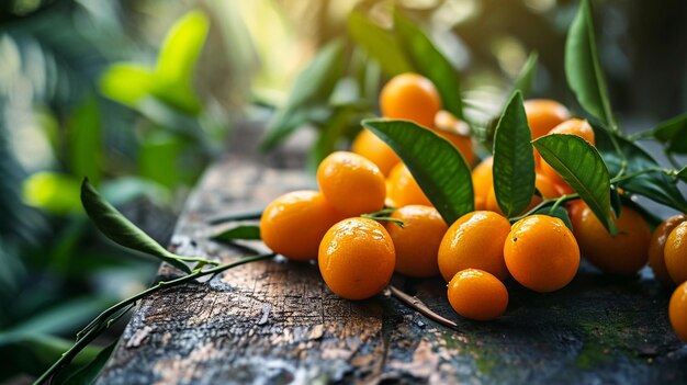 Foto kumquat en un fondo de madera naturaleza