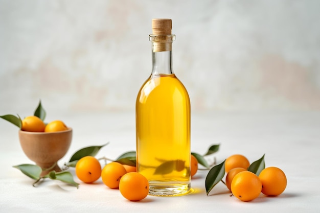 Kumquat-Likör mit Kumquat auf hellem Hintergrund Griechische Kumquat-Tinktur