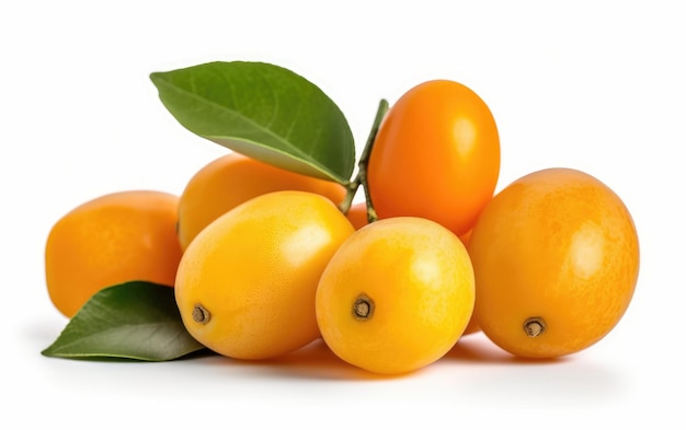 Un kumquat de primer plano aislado en un fondo blanco cítricos tropicales ai generado