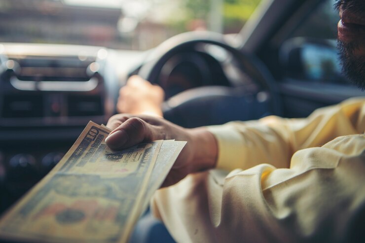 Kunde zahlt für Taxi. Barzahlungen im Transport