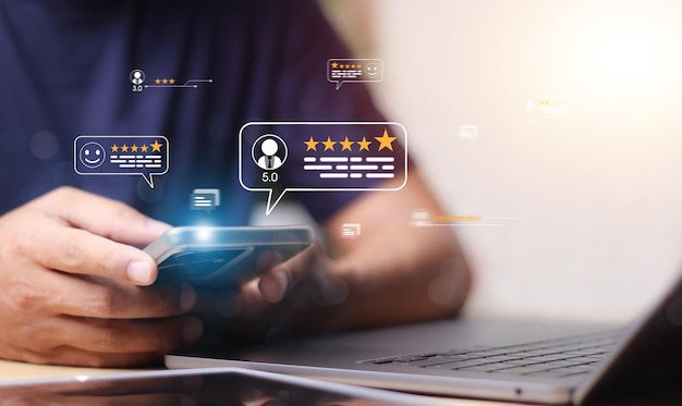 Kundenzufriedenheit Bewertung Feedback Umfrage Konzept Kunden können die Qualität des Rankings bewerten