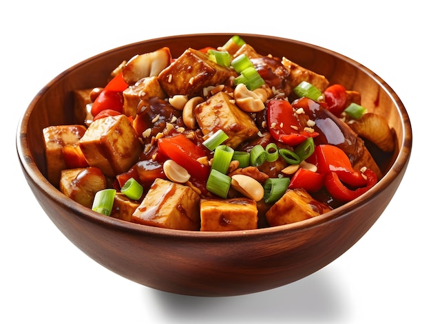 Kung pao tofu com amendoim e vegetais temperados e aromatizados Generative AI