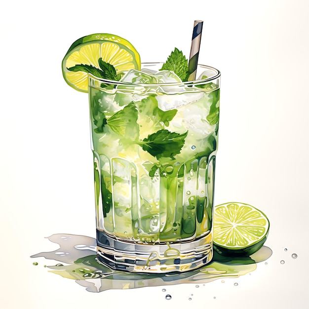 Kunst Aquarell von Caipirissima Trinken eine erfrischende Wendung auf dem C kreatives Konzept Ideen Design