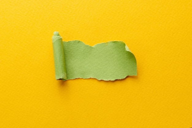 Kunst-Collage aus zerrissenen Papierstücken mit zerrissenen Rändern Klebnoten-Sammlung gelb-grüne Farben Stücke von Notizbüchern Abstrakt Hintergrund