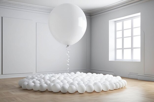 Foto kunst in einem schwebenden ballon gefüllten raum mockup mit leerem weißen leeren raum für die platzierung ihres designs