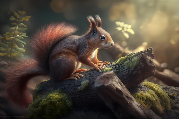 Kunstansicht der wilden Natur Niedliches rotes Eichhörnchen Neuronales Netzwerk KI generiert