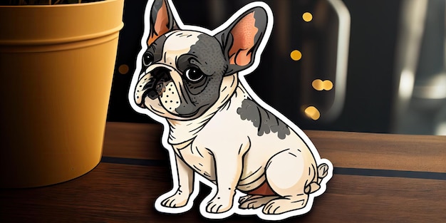 Kunstdesign in Form eines gestanzten Hundeaufklebers mit französischer Bulldogge und minimalem Konzept