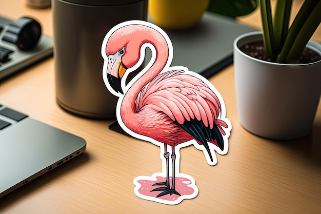 Kunstdesign in gestanztem Flamingo-Aufkleber mit Tiermotiven und minimalem Konzept