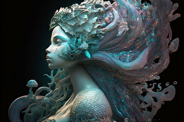 Kunstfigur eines schönen fiktiven Mädchens in Form einer Meerjungfrau