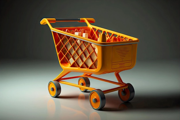 Kunststoff-Einkaufswagen für den Transport mit Waren im Geschäft