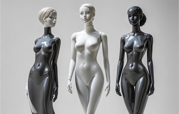 Kunststoffmannequins von stilvollen Mädchen monumentale Kunst von eleganten Frauen modisches Design von Modellen in verschiedenen Posen