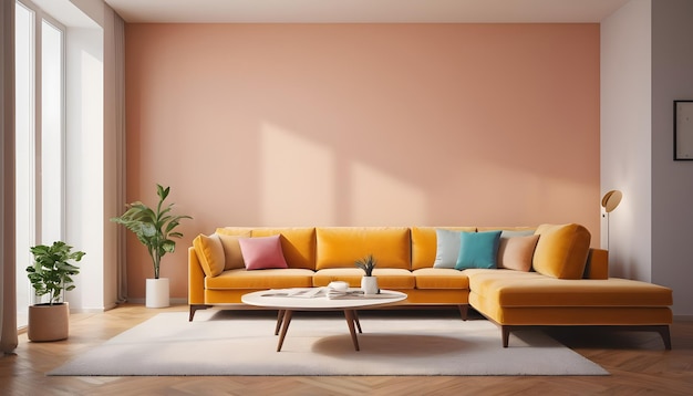 Kunsttapete von minimalistischem Design Innenarchitektur im Wohnzimmer mit Sofa