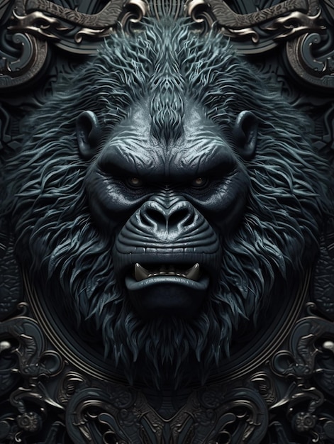 Foto kunstvolle statue eines gorillakopfes