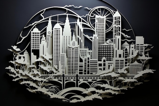 Kunstvolle urbane Darstellung Nasancity39s Stadtbild in Scherenschnitt generative KI