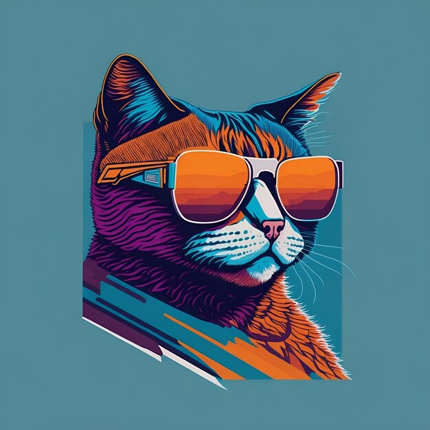 Kunstwerk von T-Shirt Grafikdesign flache Illustration mit Katze