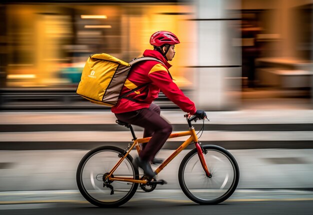 Foto kurier-fahrradlieferant mit paketbox