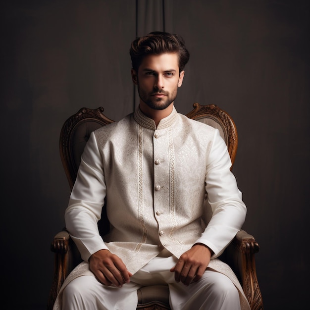 Una kurta sherwani en modo hombre paquistaní