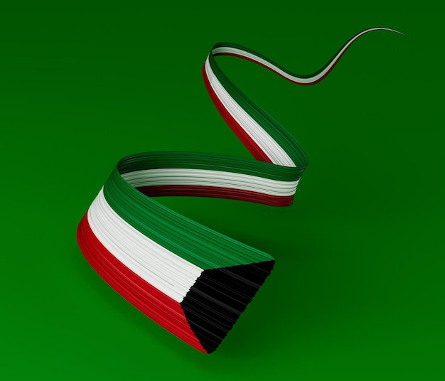 Kuwait-Flagge 3D-Darstellung auf grünem Hintergrund