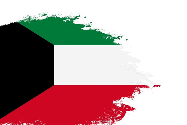 Kuwait-Flagge auf einem fleckigen Pinselstrich, isoliert auf weißem Hintergrund mit Kopierraum