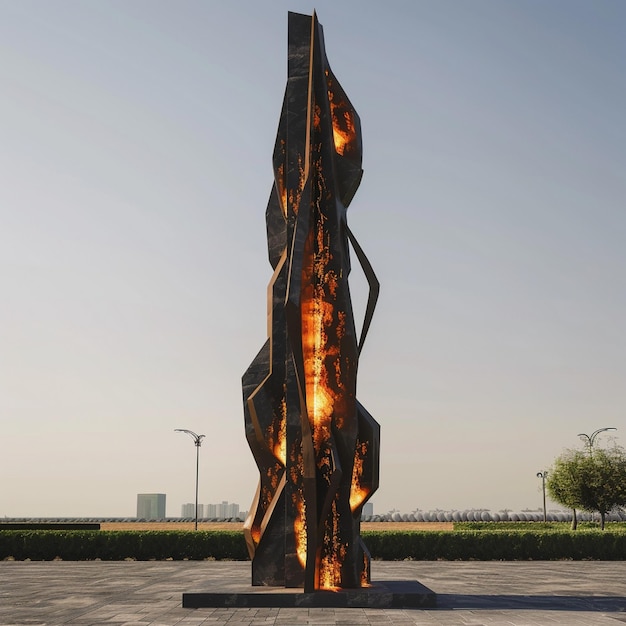 Foto kuwait incêndios de petróleo memorial monumento histórico escultura metálica chamas